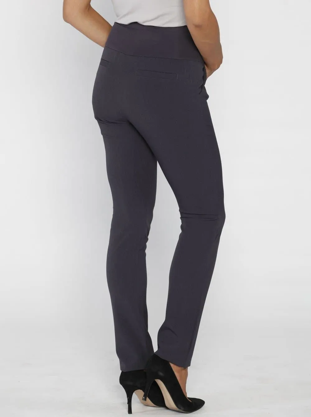 Mid Waist Maternity Straight Leg Pants in Dark Grey