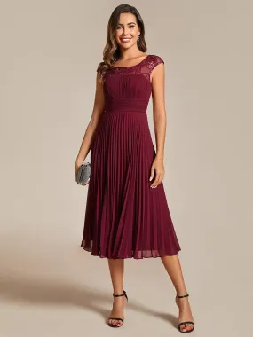 Midi Length Cap Sleeve Pleated Elegant Evening Dress