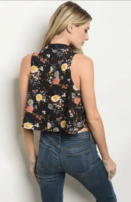 MIDNIGHT FLORAL CROPPED TOP