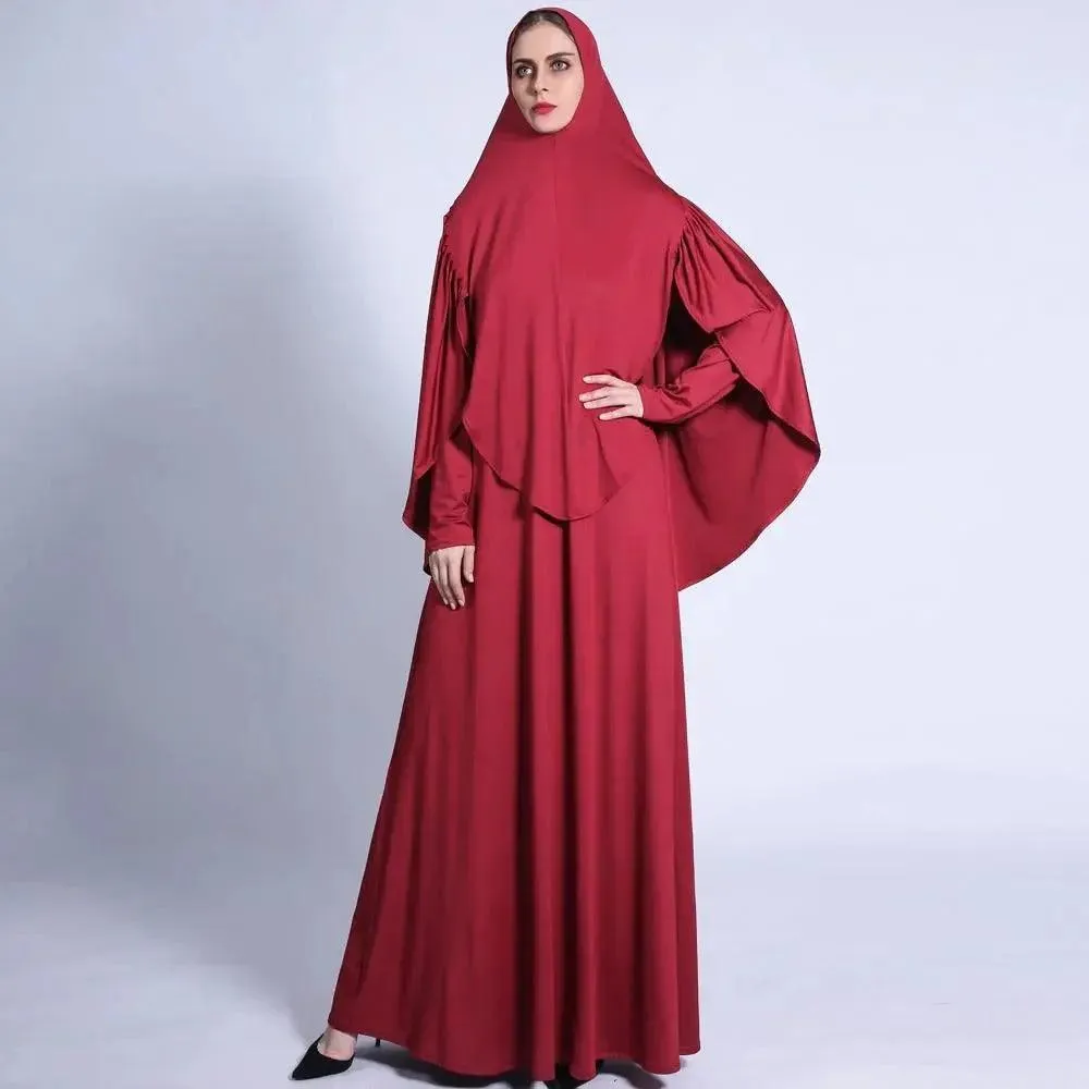 MJ002 Jersey Pleated Back Jilbab Set 2-Piece