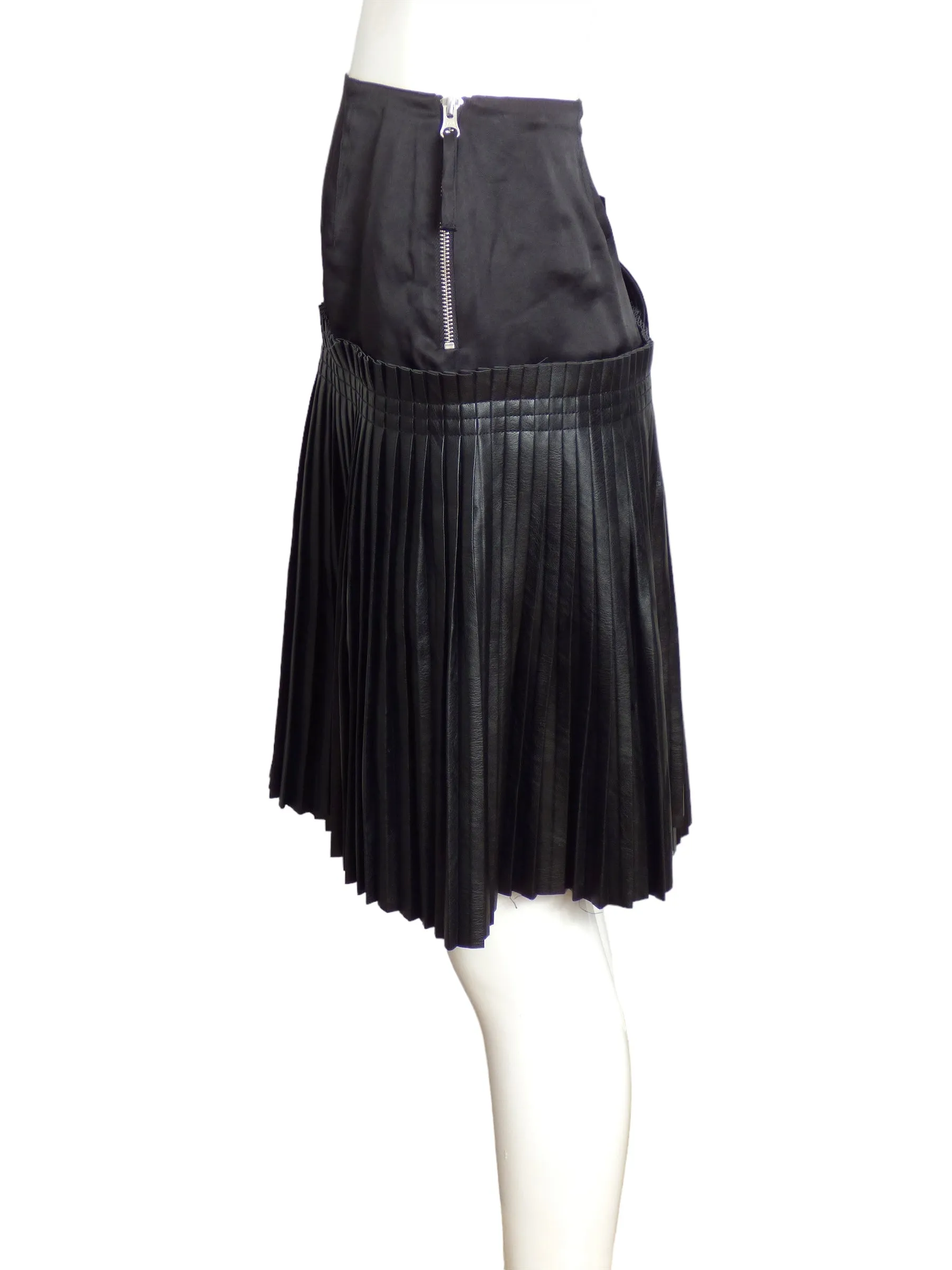 MM6 MARGIELA- 2018 Black Faux Leather Pleated Skirt, Size 12