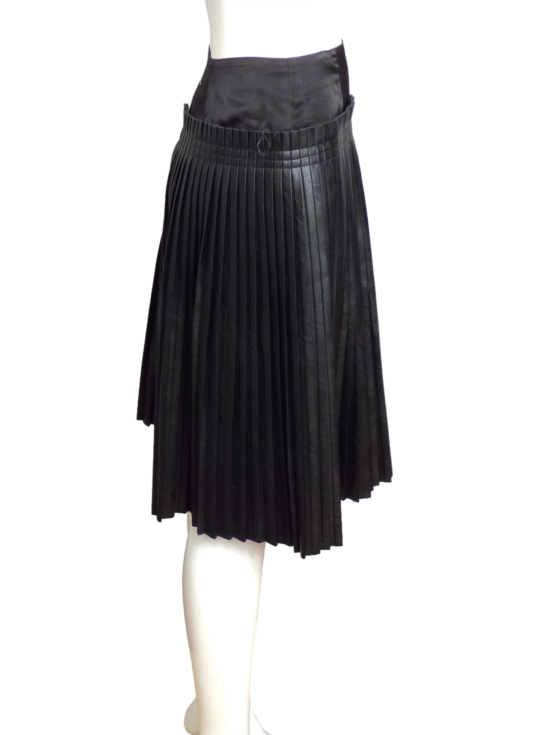 MM6 MARGIELA- 2018 Black Faux Leather Pleated Skirt, Size 12