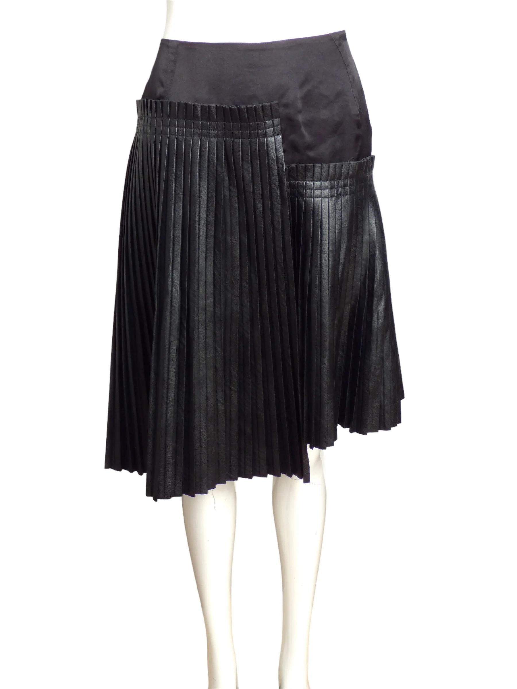 MM6 MARGIELA- 2018 Black Faux Leather Pleated Skirt, Size 12