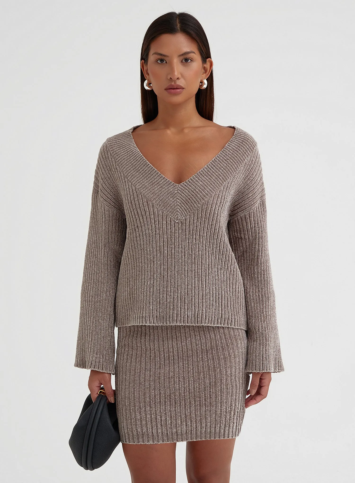 Mocha Knitted Mini Skirt- Beavan