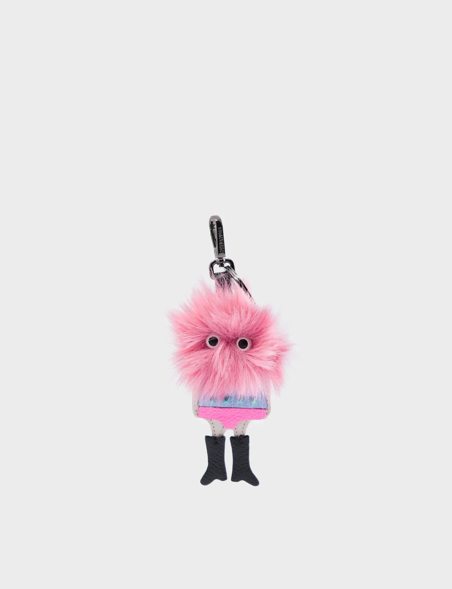 Monster Charm - Pink Synthetic Fur and Black Leather Boots