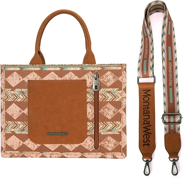 MW01G-8120S  Montana West Boho Ethnic Print Concealed Carry Tote/Crossbody -Brown