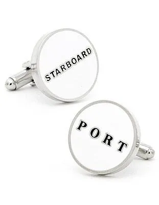 Nautical Port and Starboard Cufflinks - White & Black Enamel - Nickel Plated