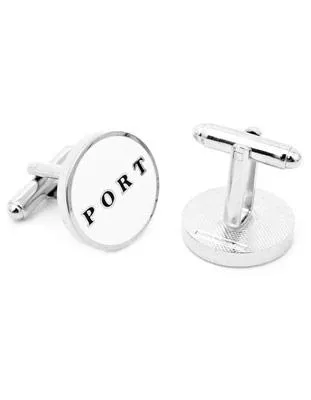 Nautical Port and Starboard Cufflinks - White & Black Enamel - Nickel Plated