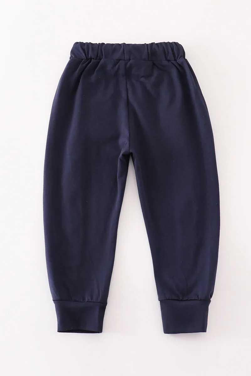 Navy AU Tiger Embroidery Girl Sweatpants