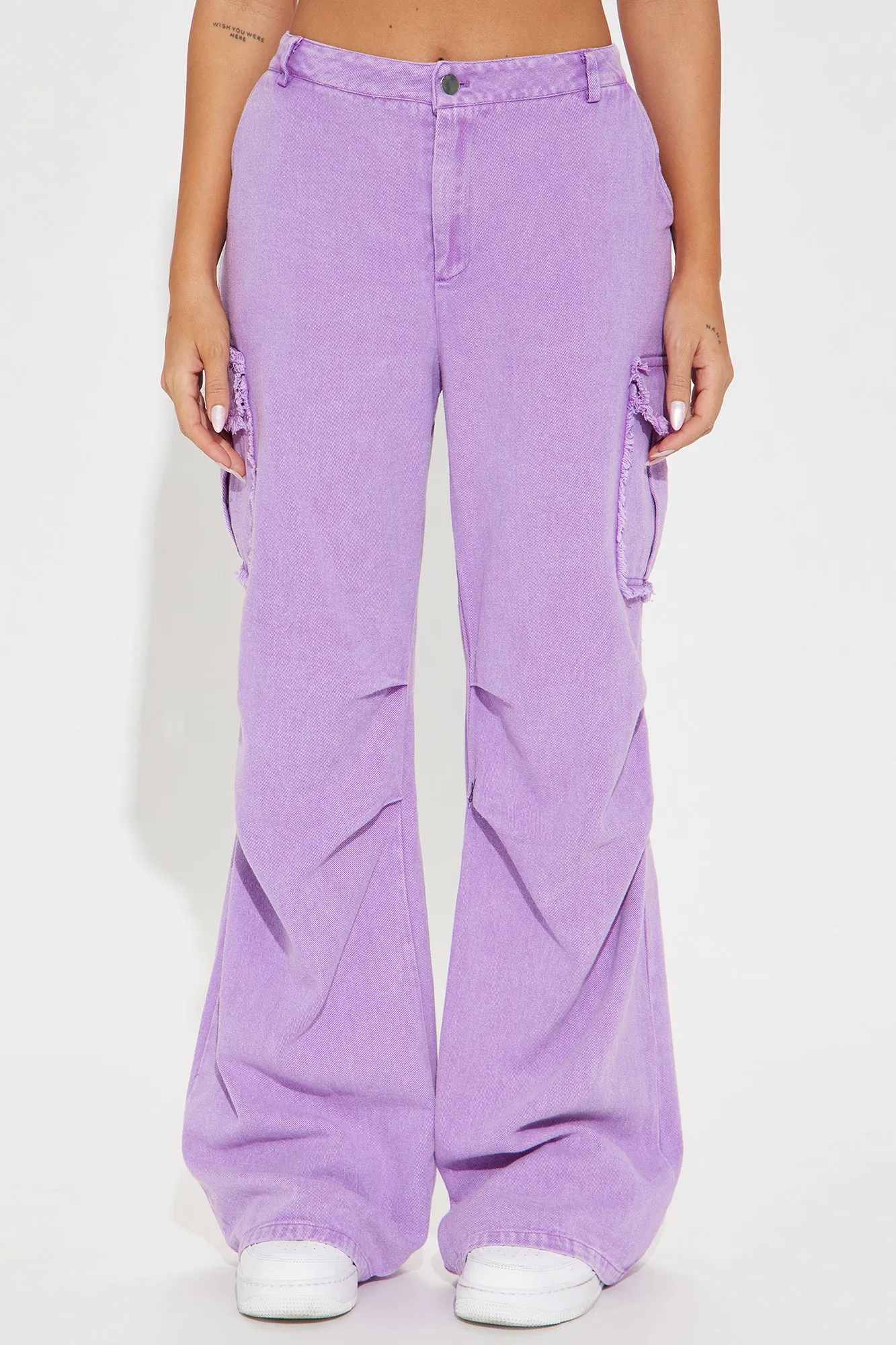 Nessa Washed Wide Leg Cargo Pant - Purple