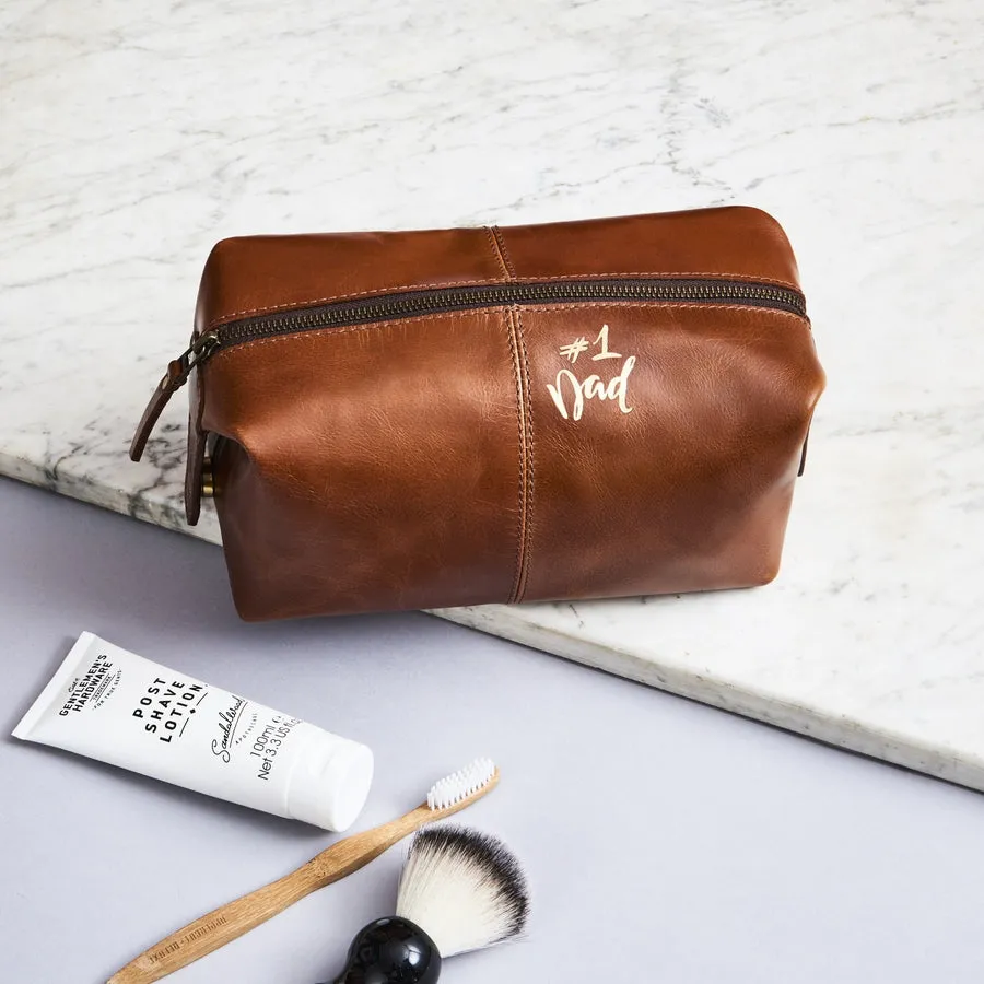 No.1 Dad Leather Wash Bag