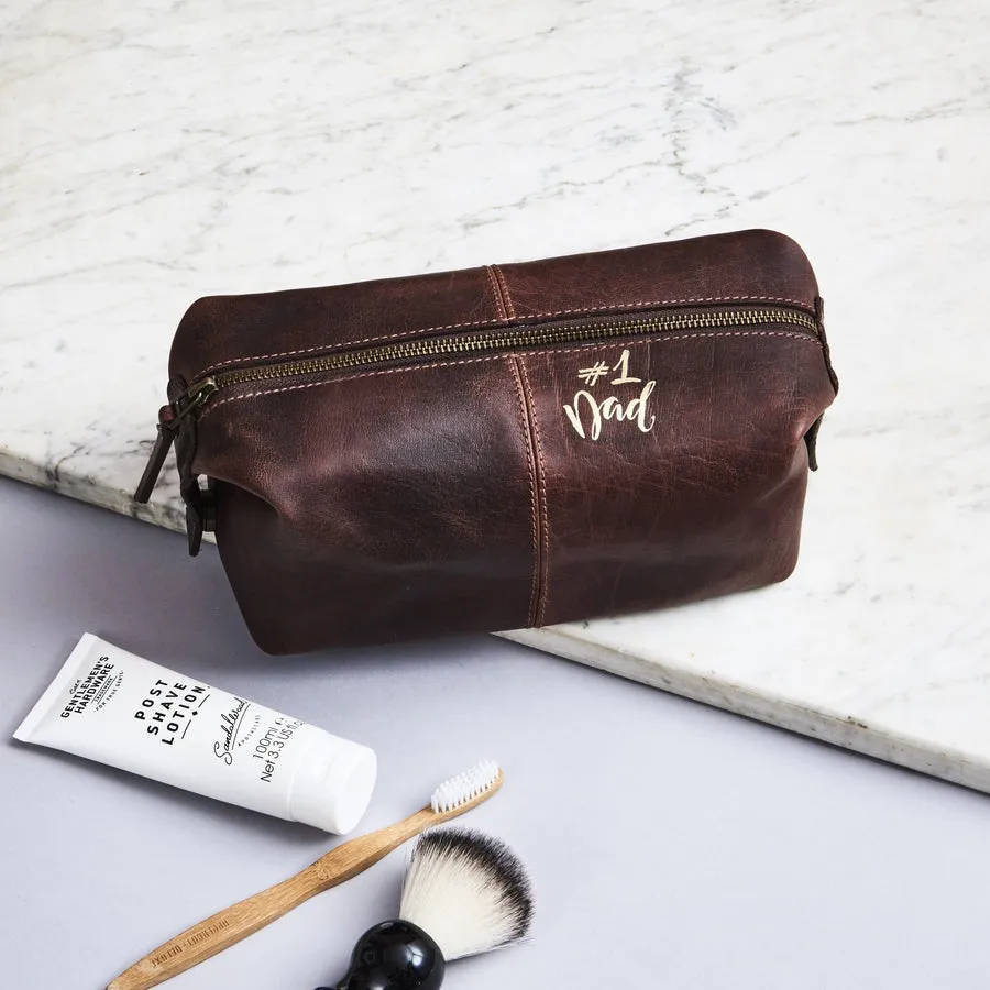 No.1 Dad Leather Wash Bag