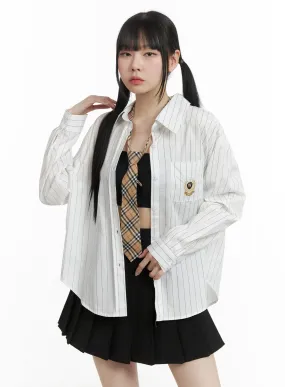 Oversized Striped Button-Up Long Sleeve OM426