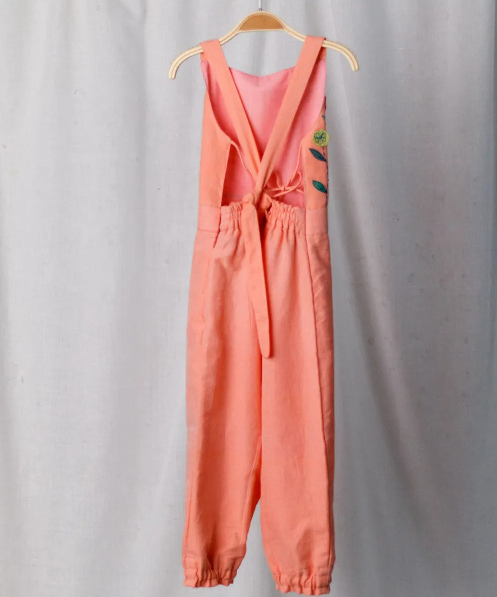 Peach floral hand embroiered cotton dress