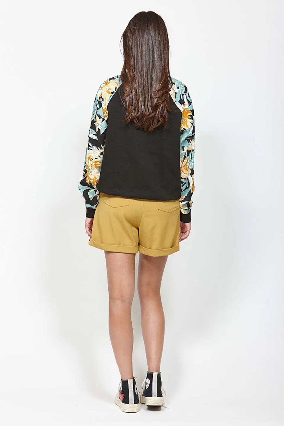 Persuade LS Black Tropical Floral Print Sleeve Top