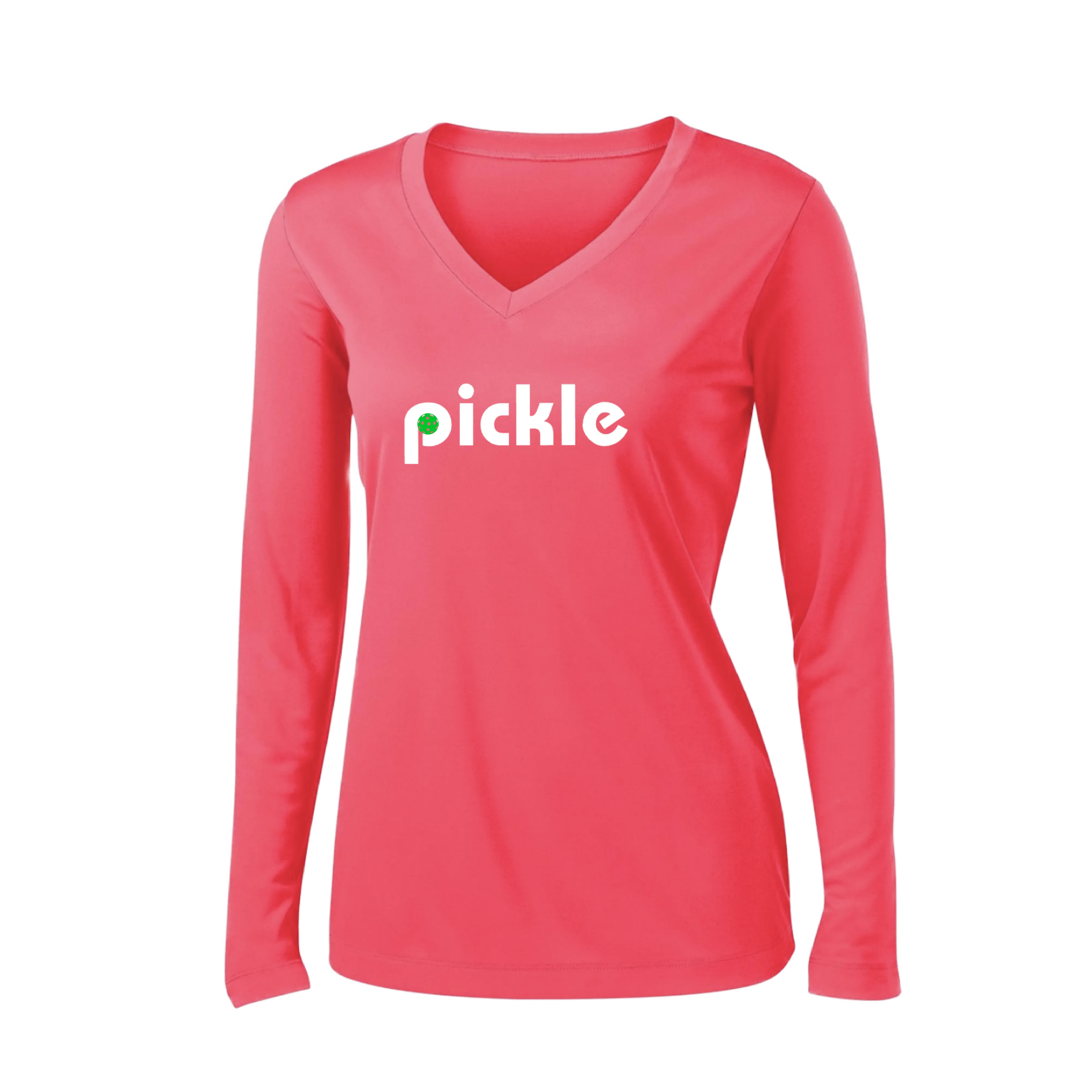 Pickle (Customizable) | Women's Long Sleeve V-Neck Pickleball Shirts | 100% Polyester