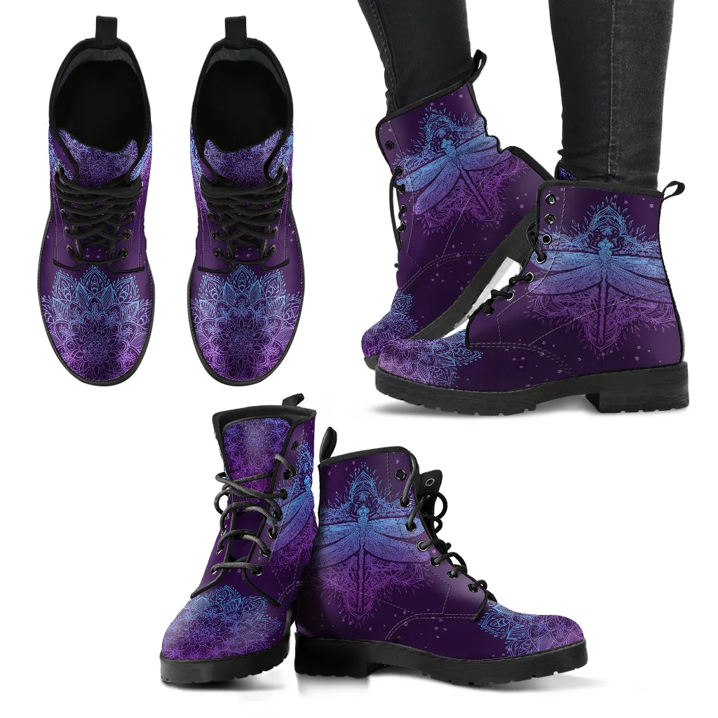 Purple Mandala Dragonfly Handcrafted Boots