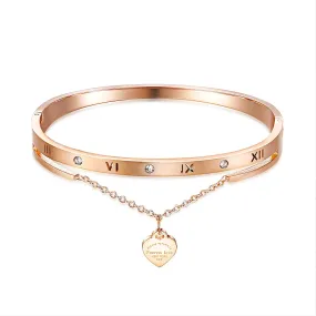 Rose Gold Bracelets for Women Roman Numerals Friendship Bracelets Stainless Steel Love Bracelet charm bracelets MENGKOR Personalized To my girlfriend, Christmas Gift for Female and Teen Girls