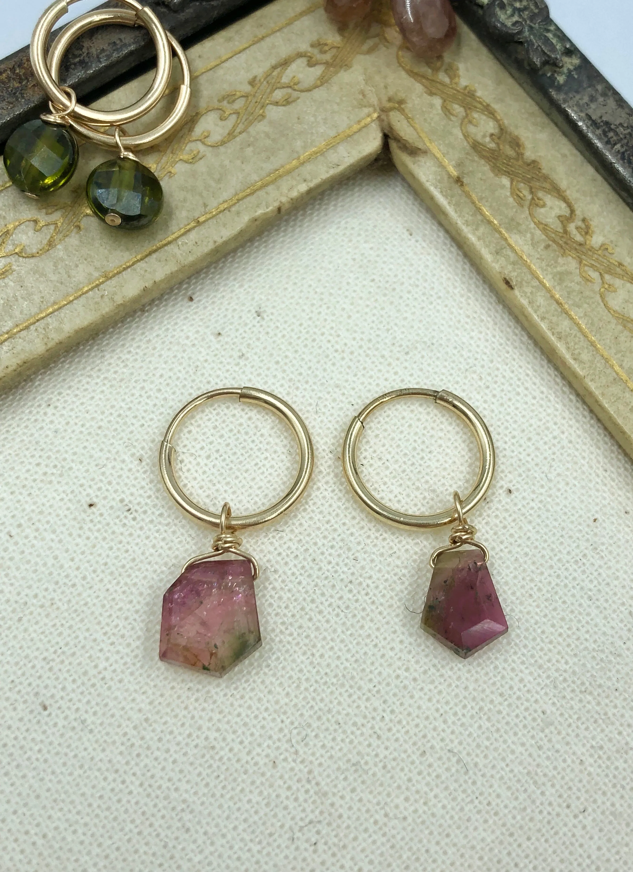 Rue Belle Semi Precious Pink Diamond Shaped Stone Earrings