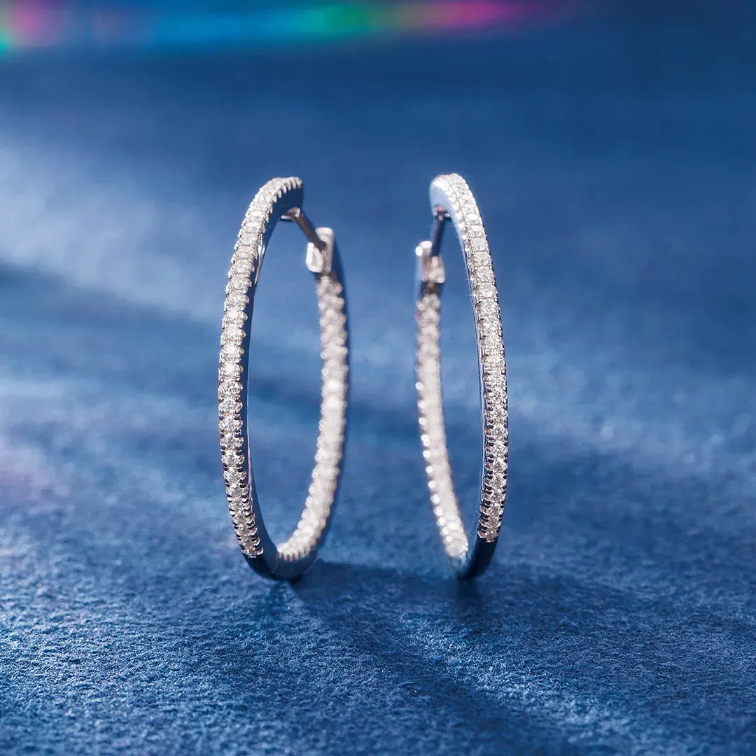 S925 Silver 1.1mm Moissanite Round Hoop Earrings