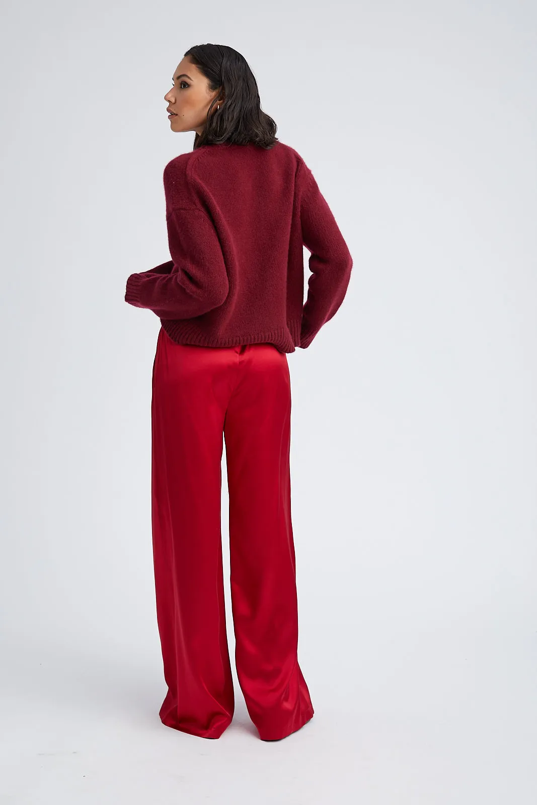 Scarlet Silk Wide Leg Pintuck Pants