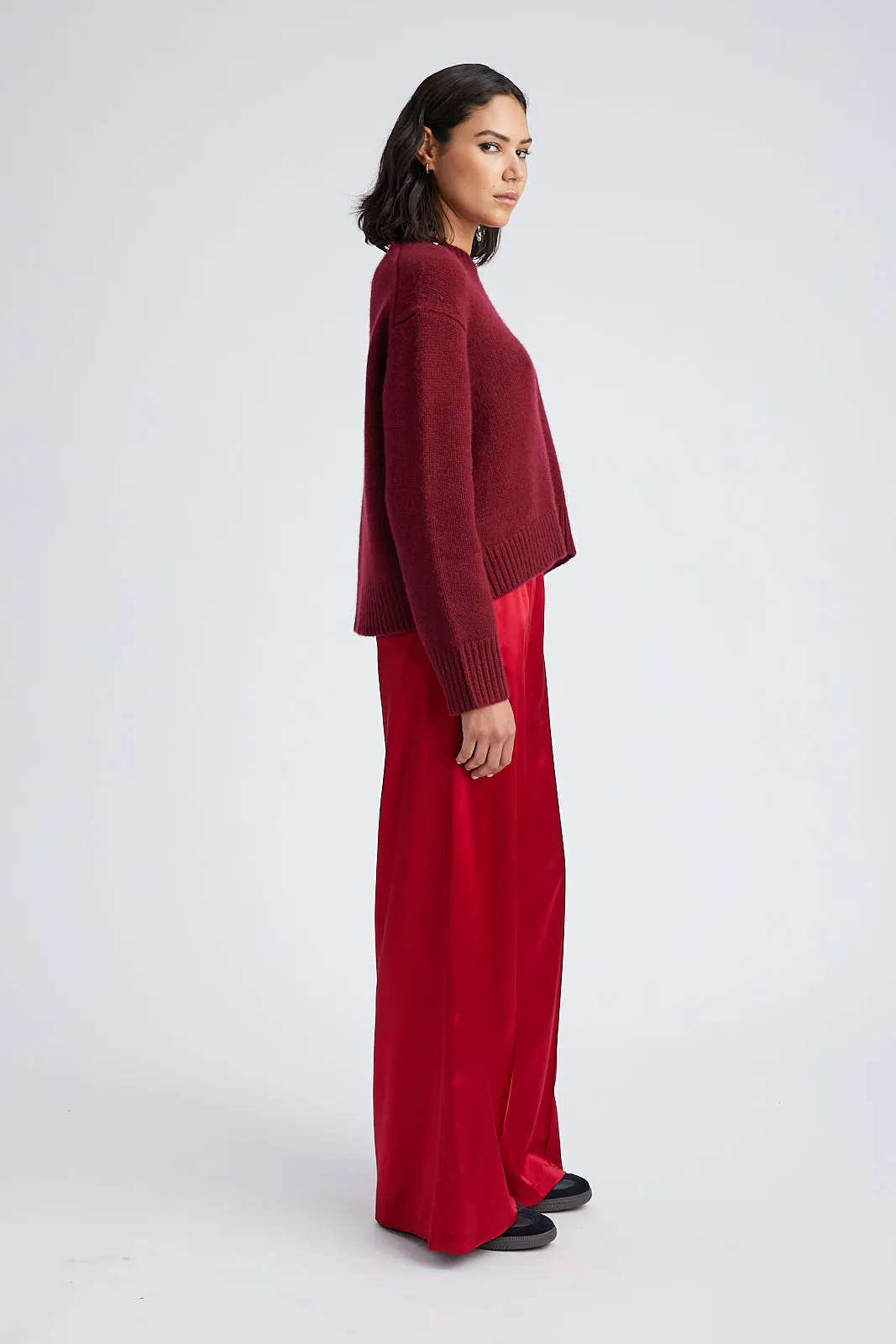 Scarlet Silk Wide Leg Pintuck Pants