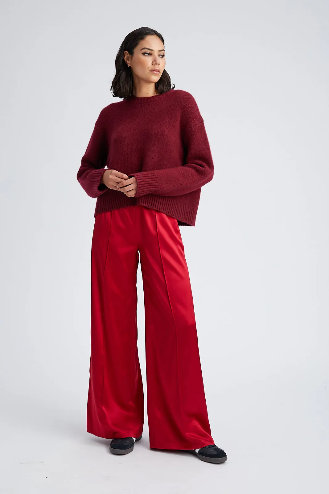 Scarlet Silk Wide Leg Pintuck Pants