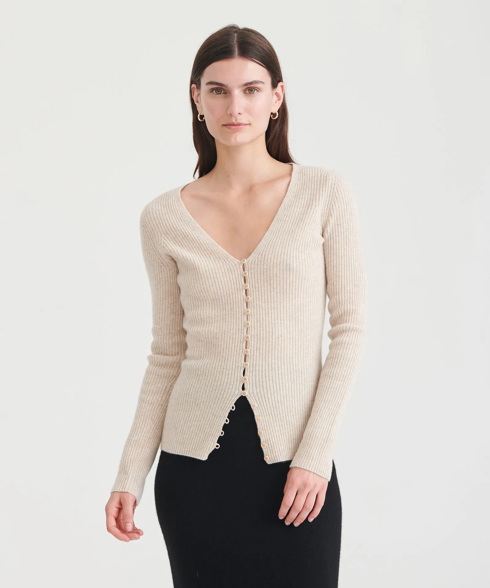 Signature Cashmere Button-Loop Cardigan