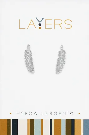 Silver Plume: Silver Feather Stud Layers Earring Set - Lead and Nickel-Free, Silver Plated