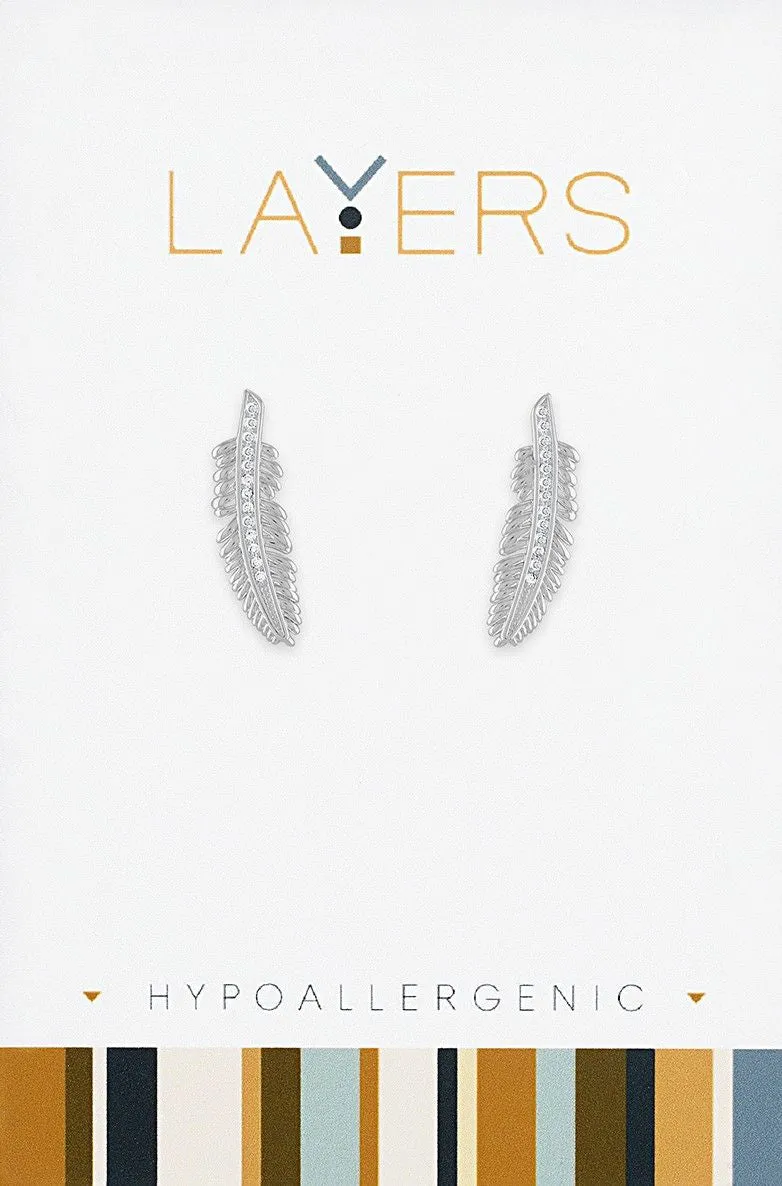 Silver Plume: Silver Feather Stud Layers Earring Set - Lead and Nickel-Free, Silver Plated