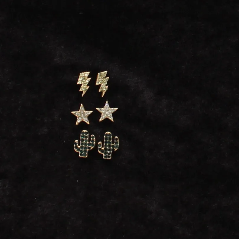 Silver Strike Earrings Cactus Bolt Star Multicolor