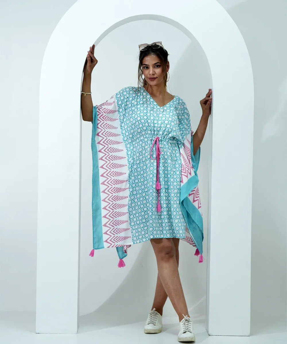 Skyblue hand block print modal kaftan