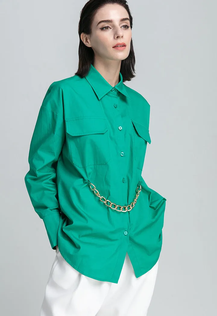 Solid Shirt With Front Chain Belt