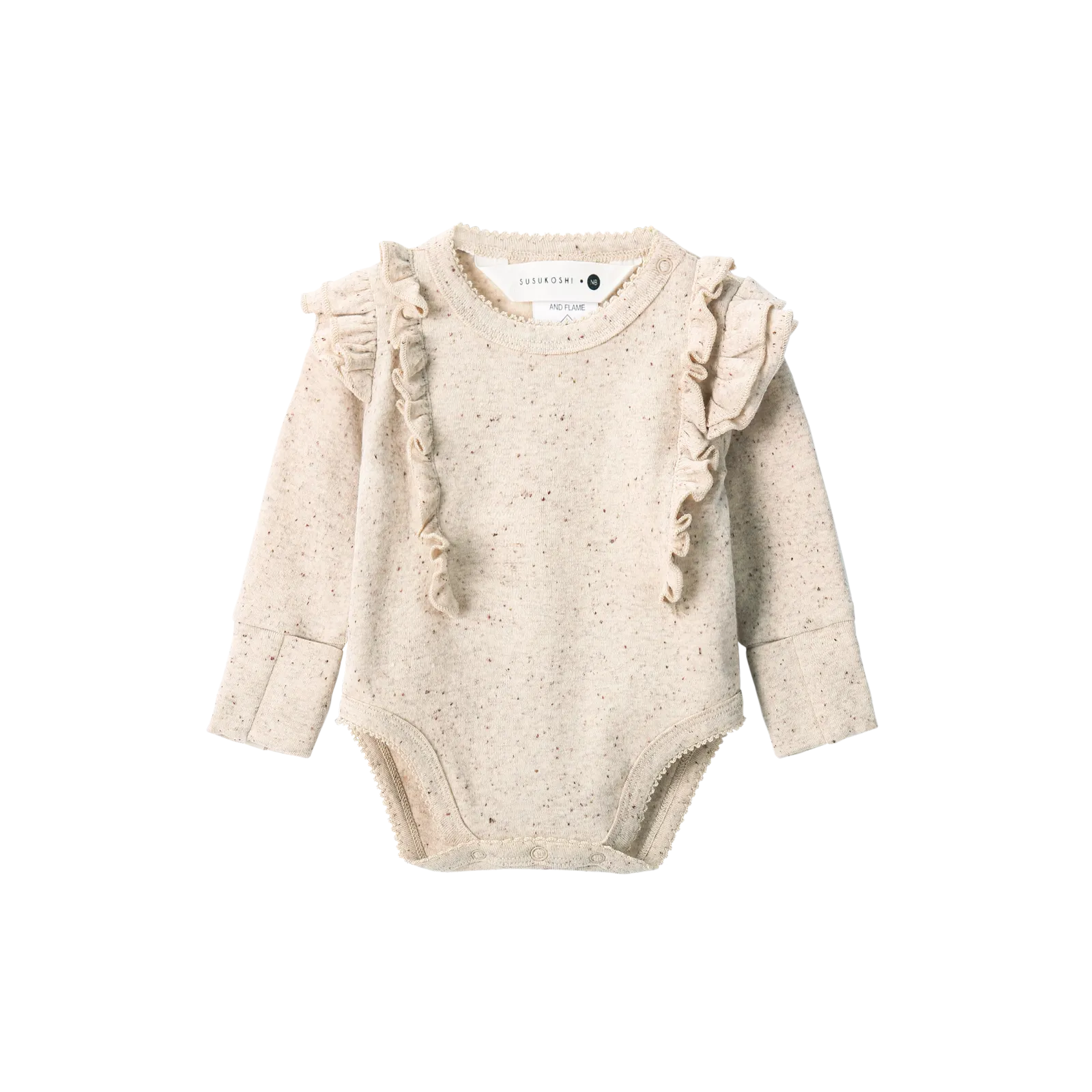 Susukoshi Organic L/S Fluttersuit - Beige Speckled