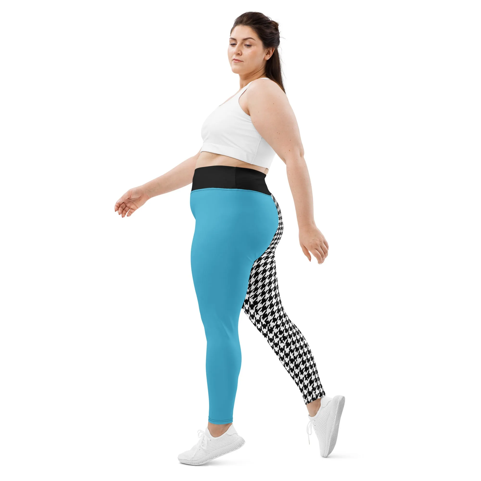 Teal and Houndstooth All-Over Print Plus Size Leggings