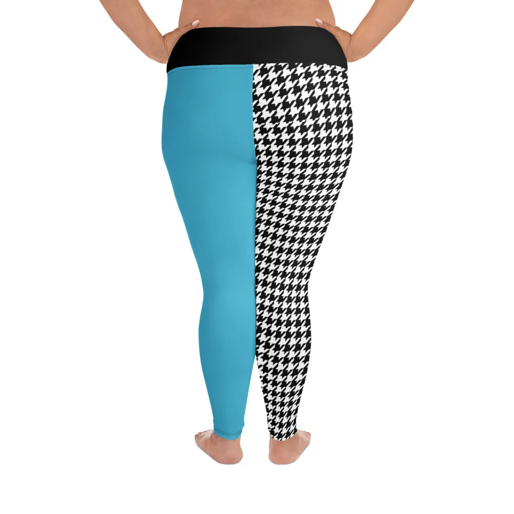 Teal and Houndstooth All-Over Print Plus Size Leggings