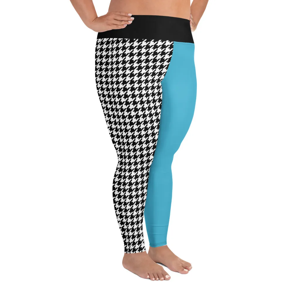 Teal and Houndstooth All-Over Print Plus Size Leggings