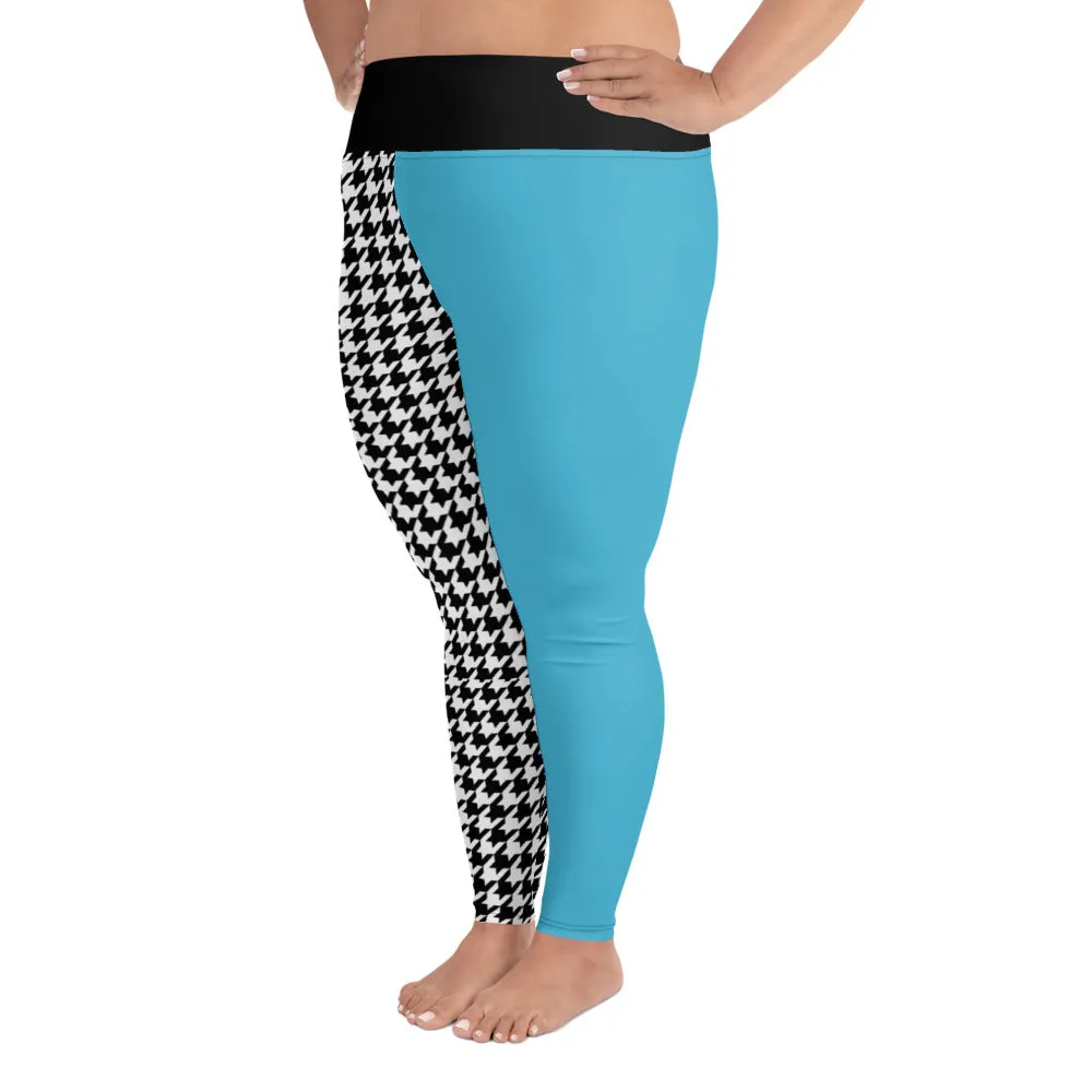 Teal and Houndstooth All-Over Print Plus Size Leggings