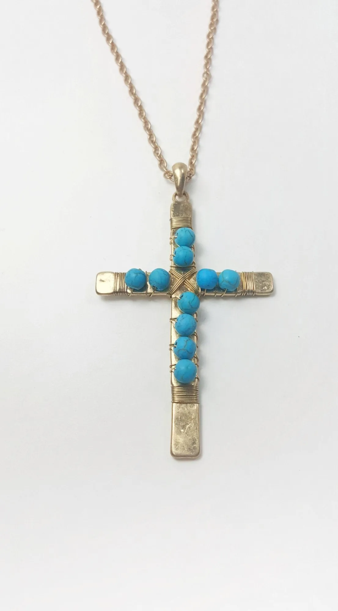 Tellies Turquoise Cross Necklace and Earrings Set