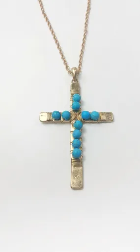 Tellies Turquoise Cross Necklace and Earrings Set