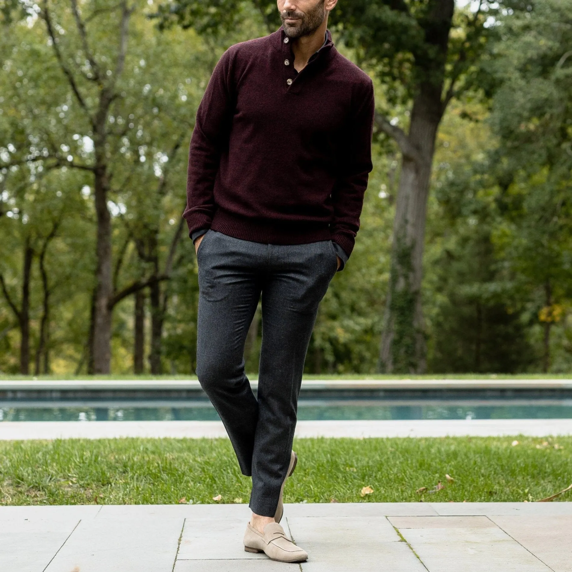 The Dark Burgundy Brewer Mock Neck Sweater