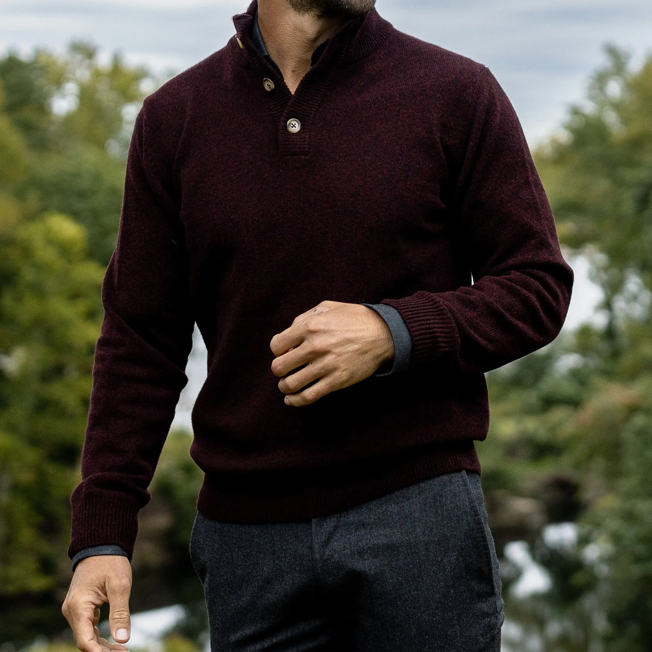 The Dark Burgundy Brewer Mock Neck Sweater