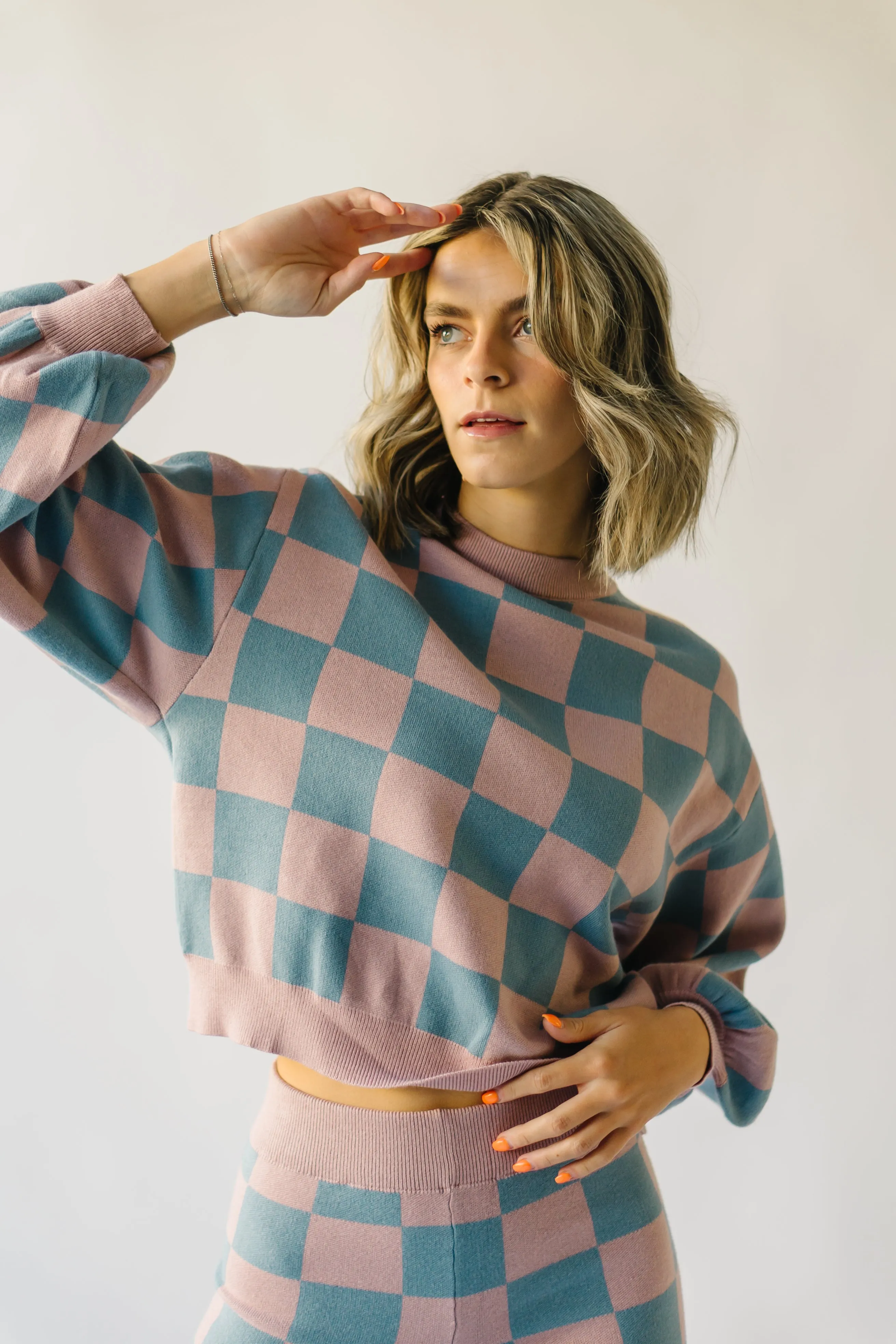 The Hermione Checkered Sweater in Mauve   Blue