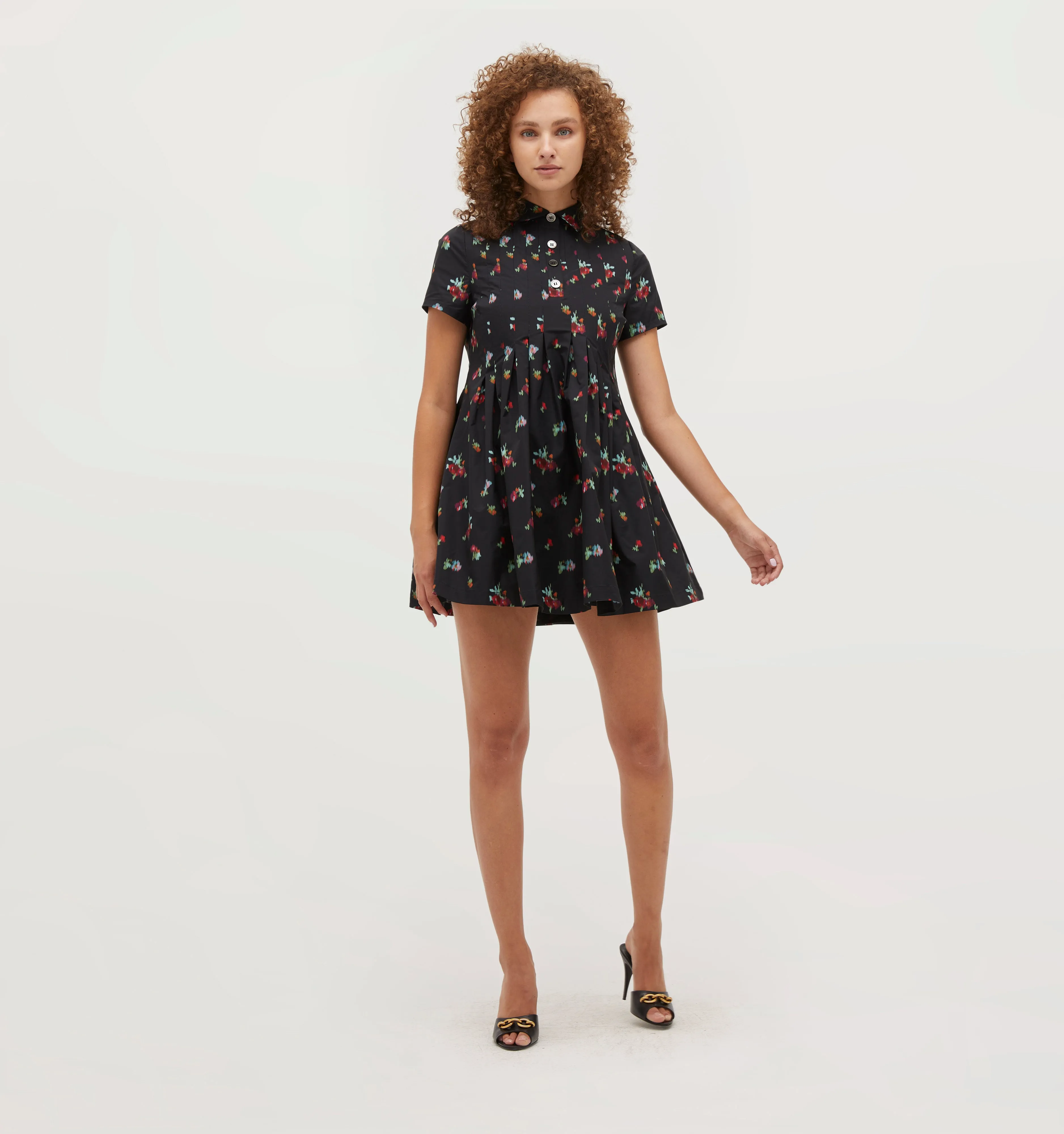 The Rosalind Dress - Black Ikat Floral Taffeta