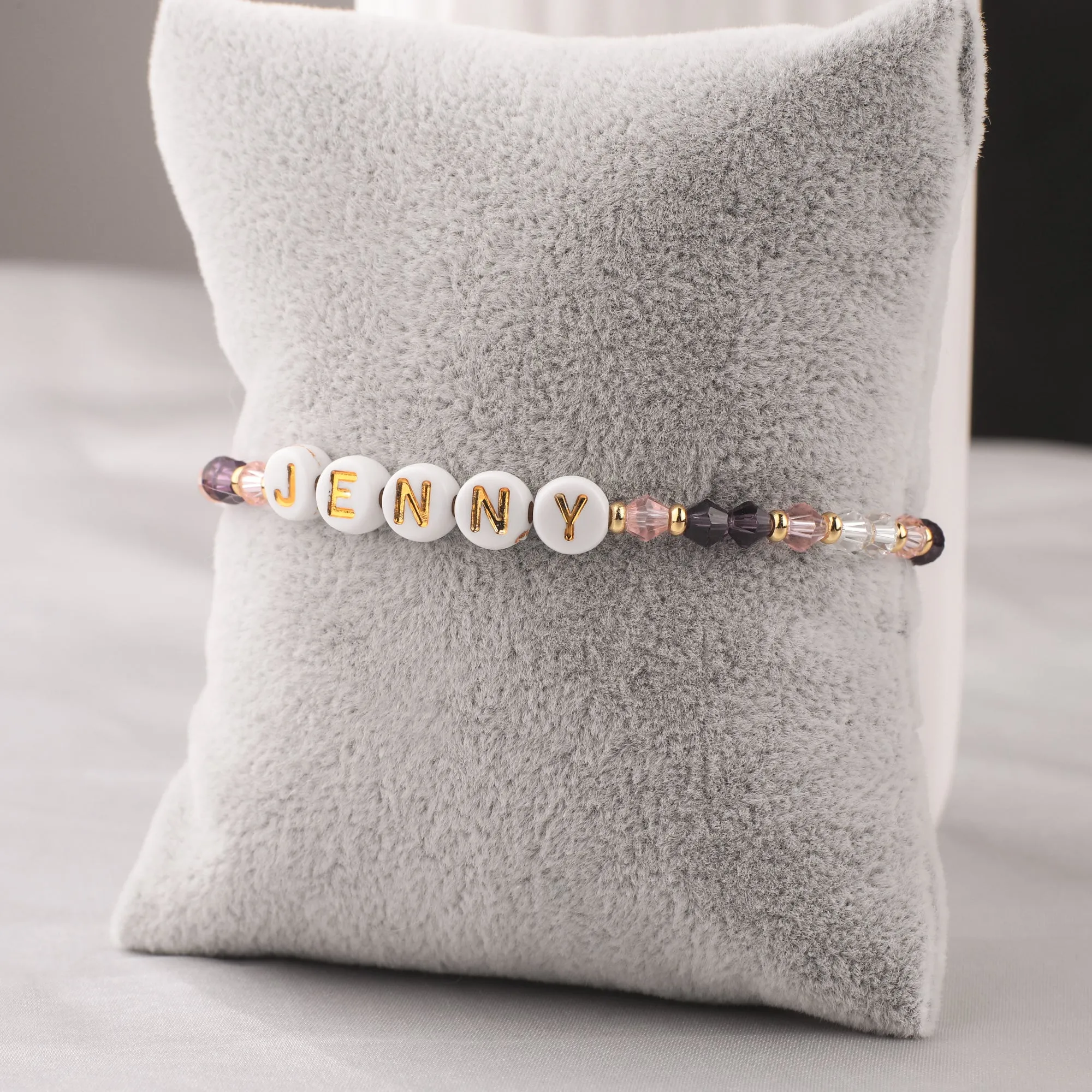 Tiny Crystals Beaded Name Bracelet | Purple Reign