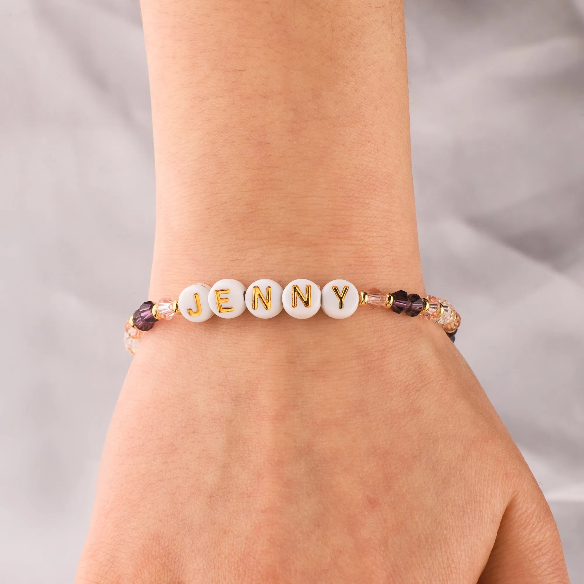 Tiny Crystals Beaded Name Bracelet | Purple Reign