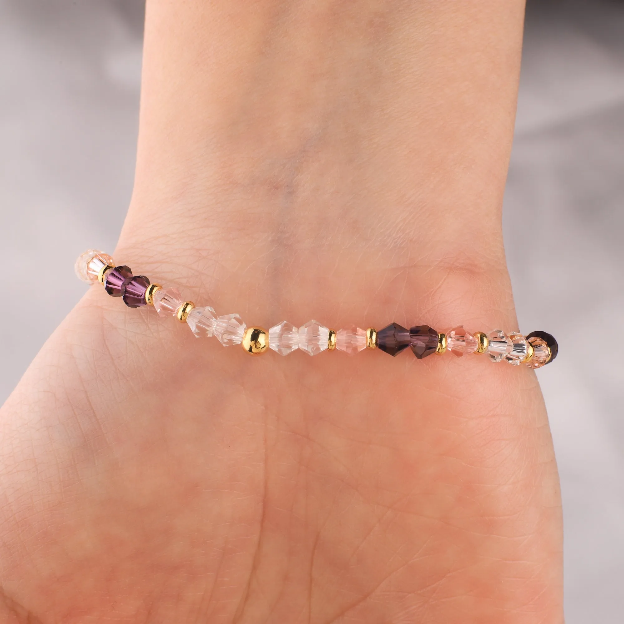 Tiny Crystals Beaded Name Bracelet | Purple Reign