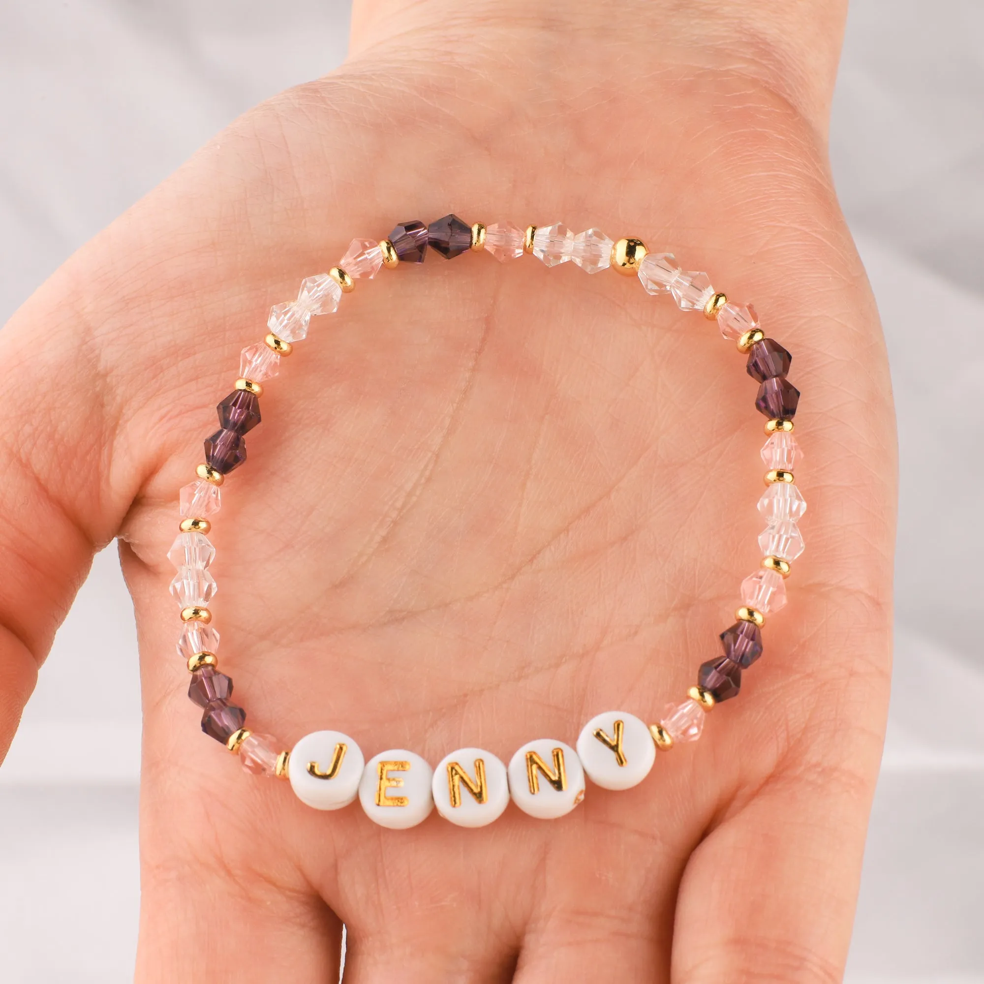 Tiny Crystals Beaded Name Bracelet | Purple Reign