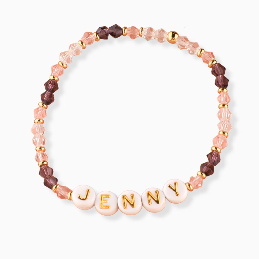 Tiny Crystals Beaded Name Bracelet | Purple Reign