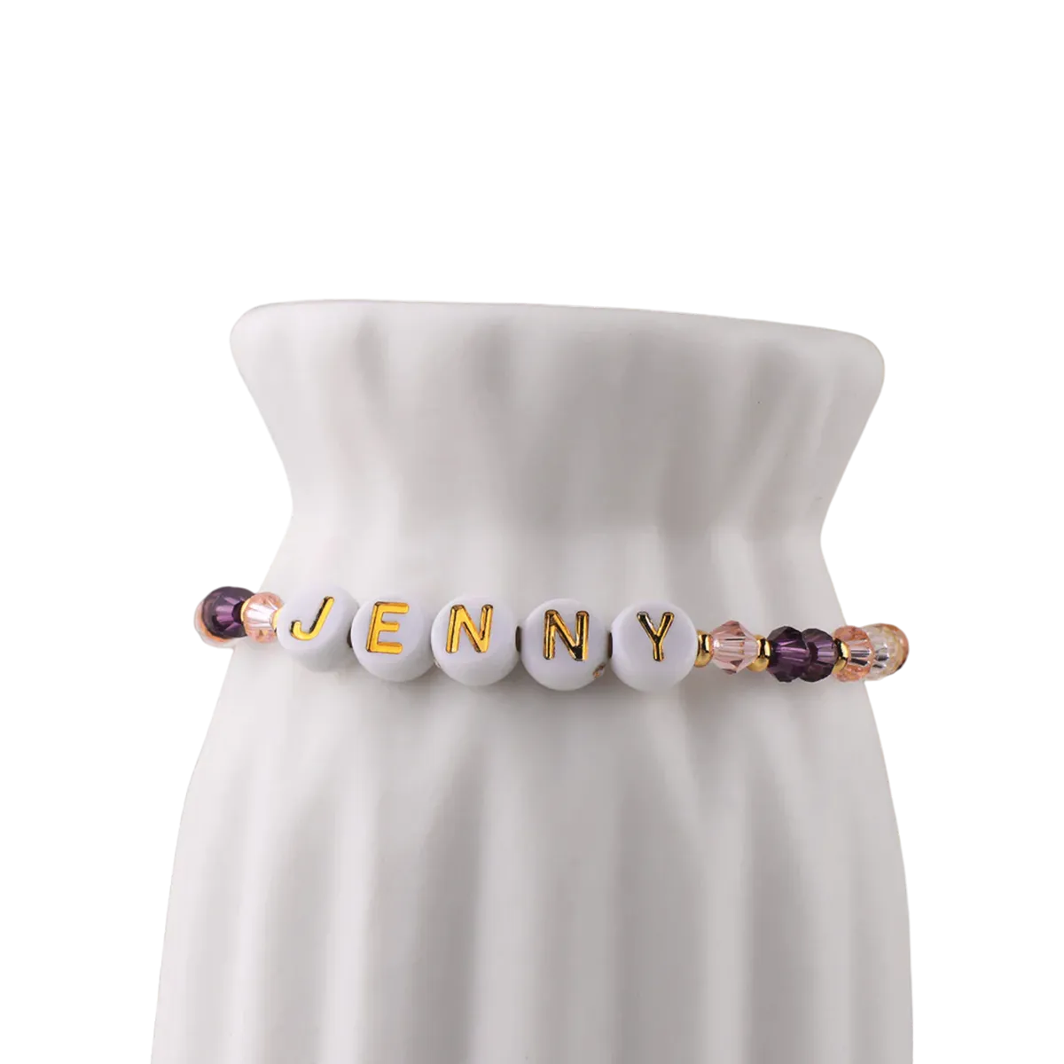 Tiny Crystals Beaded Name Bracelet | Purple Reign